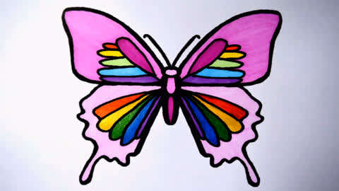 儿童益智绘画 粉色小蝴蝶彩笔绘画